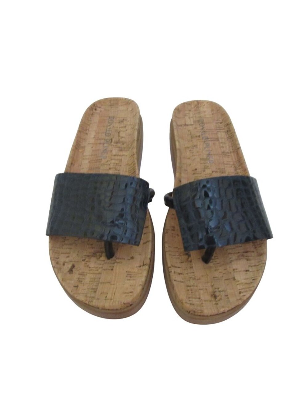 Donald Pliner Fifi Navy Crocodile Patent Leather Cork Thong Sandals Sz 7M